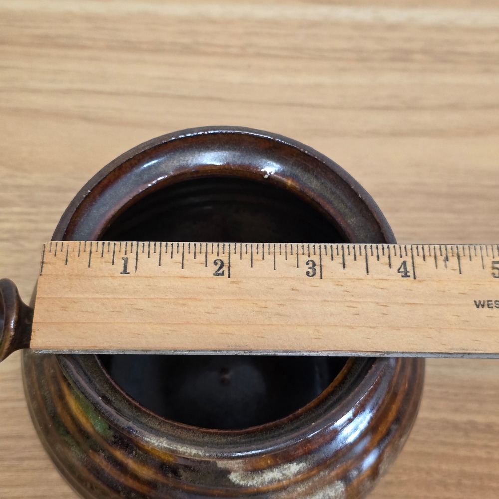 Vintage Stoneware Pot‎ with Lid Handcrafted Rustic Brown Ceramic Kitchenware - Picture 9 of 9